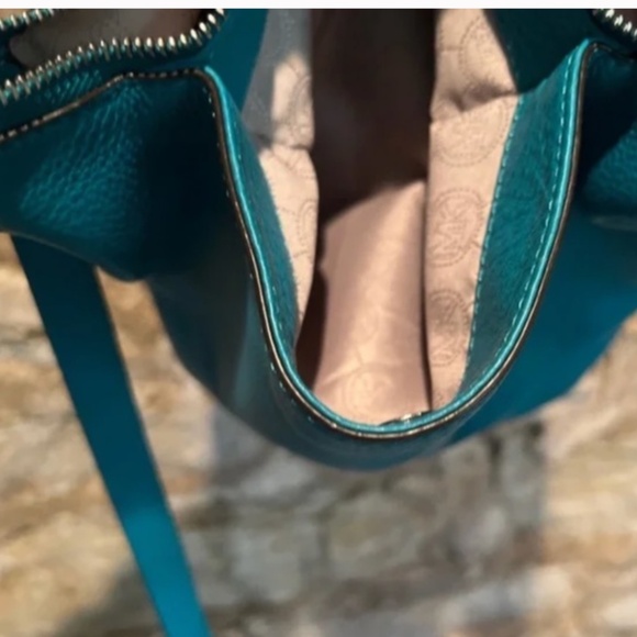 Teal Pebbled Leather Shoulder Bag - Picture 12 of 16
